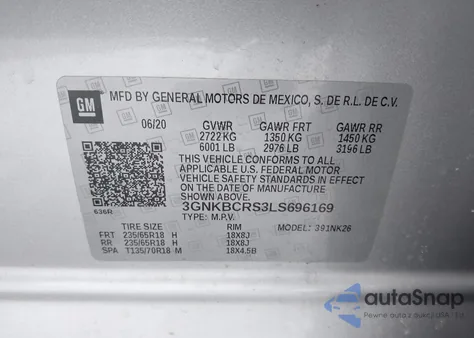 2020 Chevrolet Blazer Fwd 2Lt z USA, uszkodzony, nr VIN 3GNKBCRS3LS696169